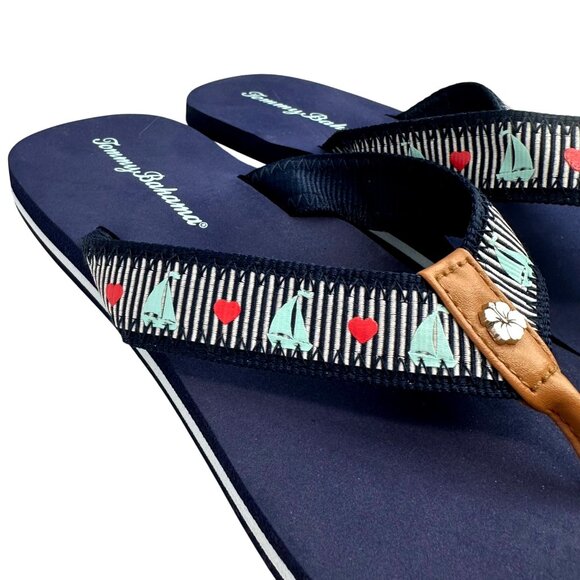 Tommy Bahama Womens Miramar Flip Flops Size 9 US Navy Blue Sailboat & Heart - Picture 3 of 8